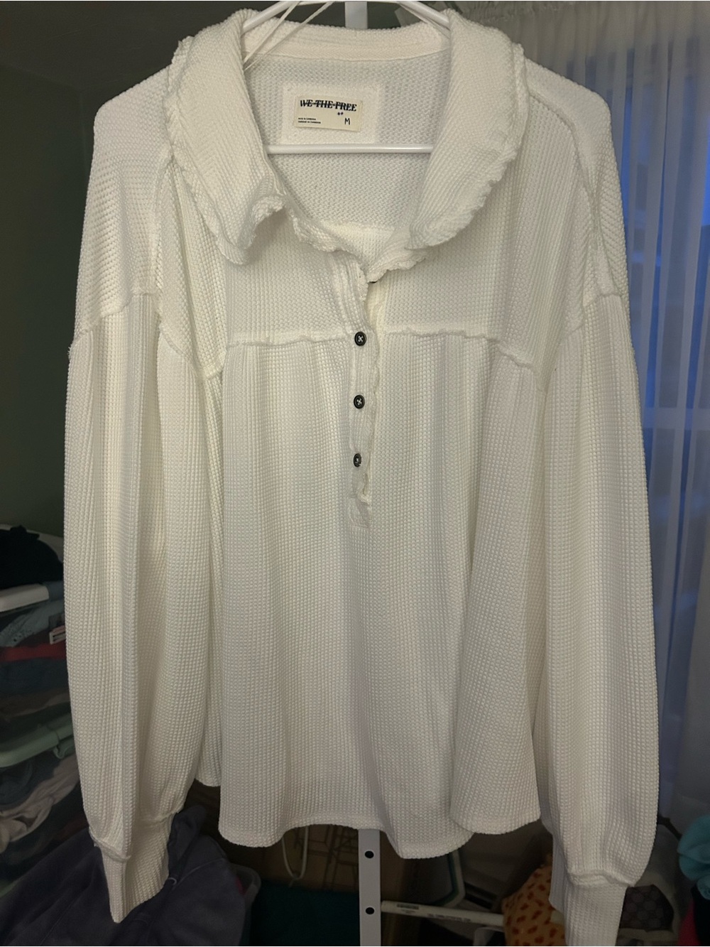 We The Free White Waffle Knit Henley Top